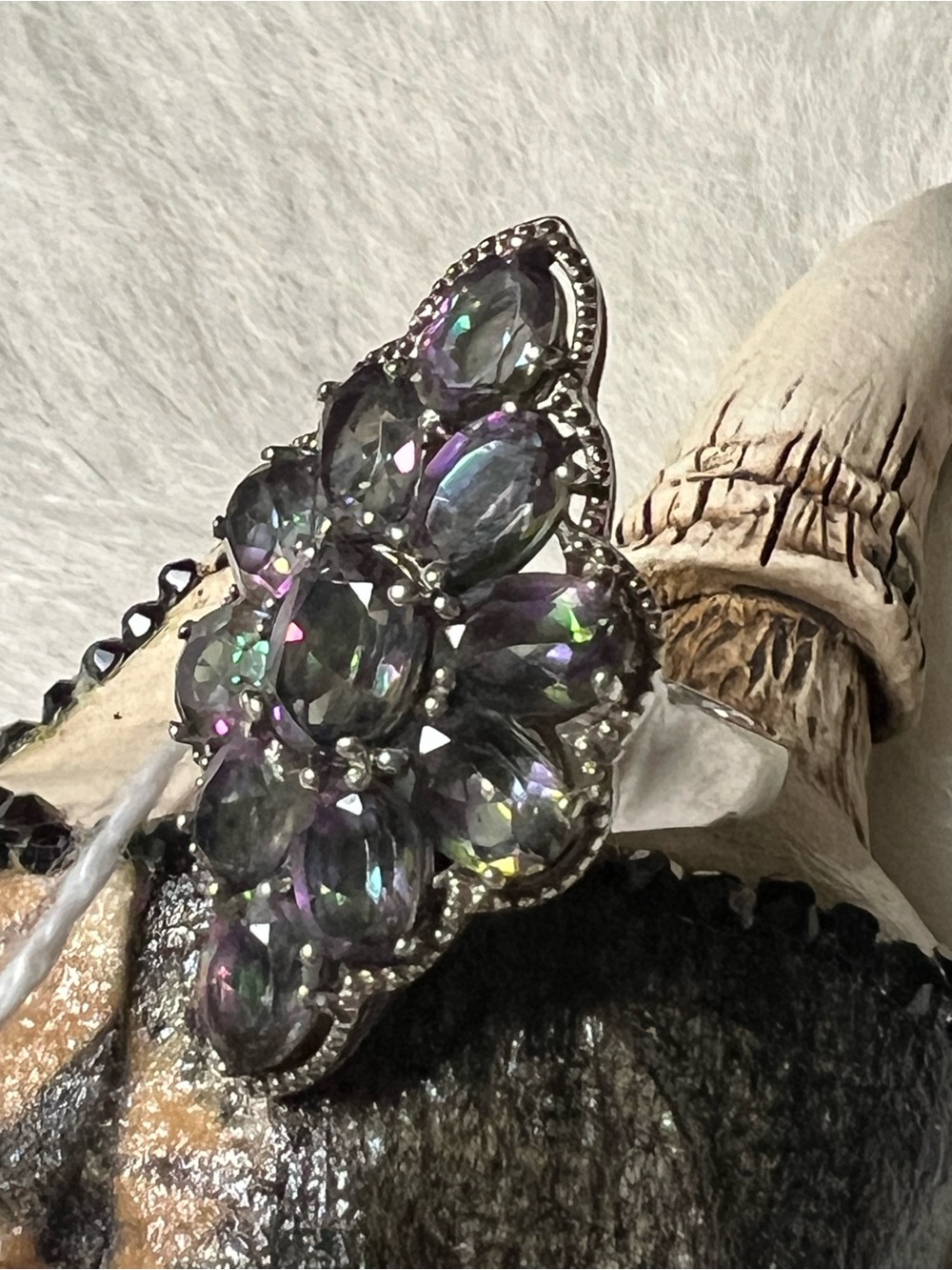 Sterling silver rainbow topaz ring